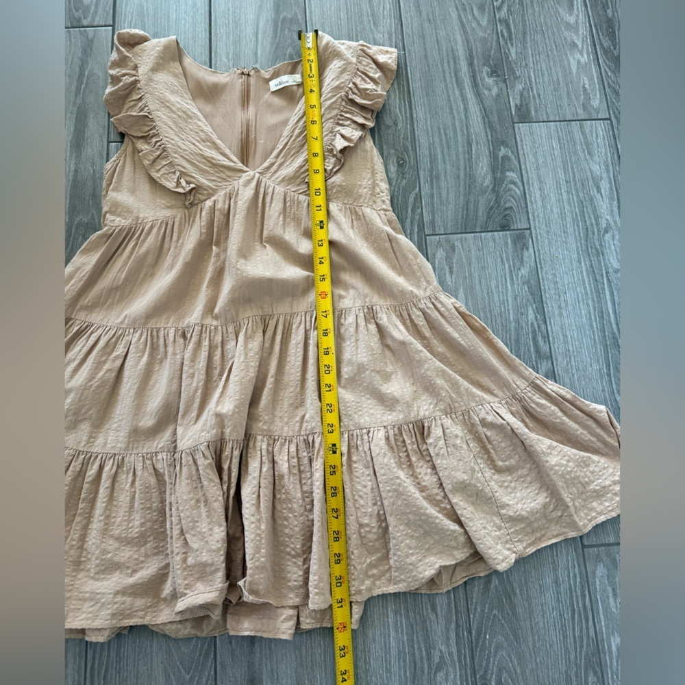 Millibon|Tan ruffled Sleeveless Tiered Dress in Brown/tan color,cottagecore boho - Picture 10 of 13